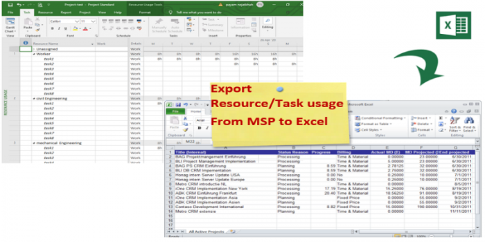export resource usage from msp to excel-